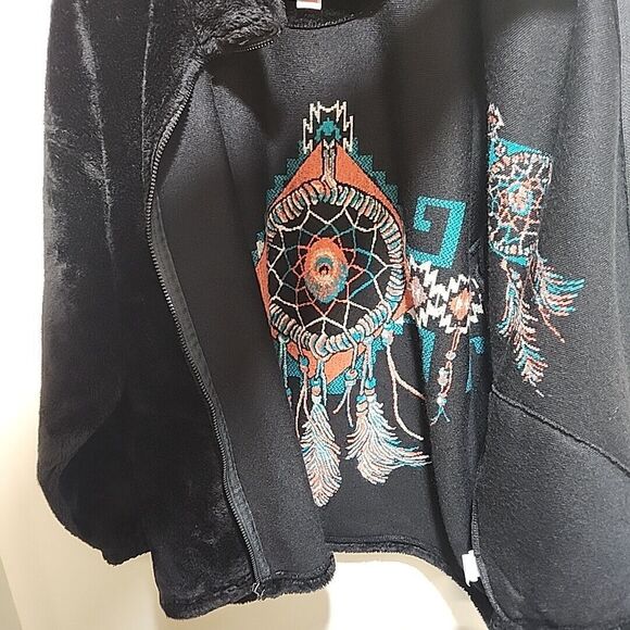 Bear Ridge Dreamcatcher Jacket Men's L Black Fleece Full Zip Native American Vin - Picture 5 of 14